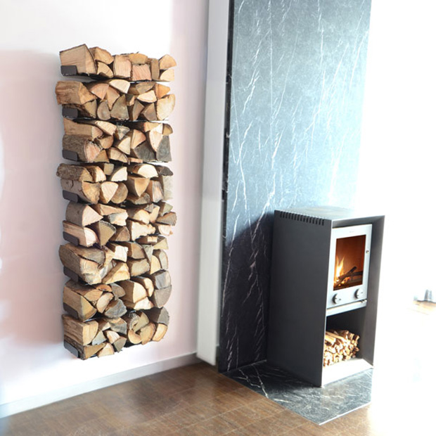 Trouver un rangement design pour les buches de bois en intérieur près du  poêle à bois ou de la cheminée à Lyon - Granule Box