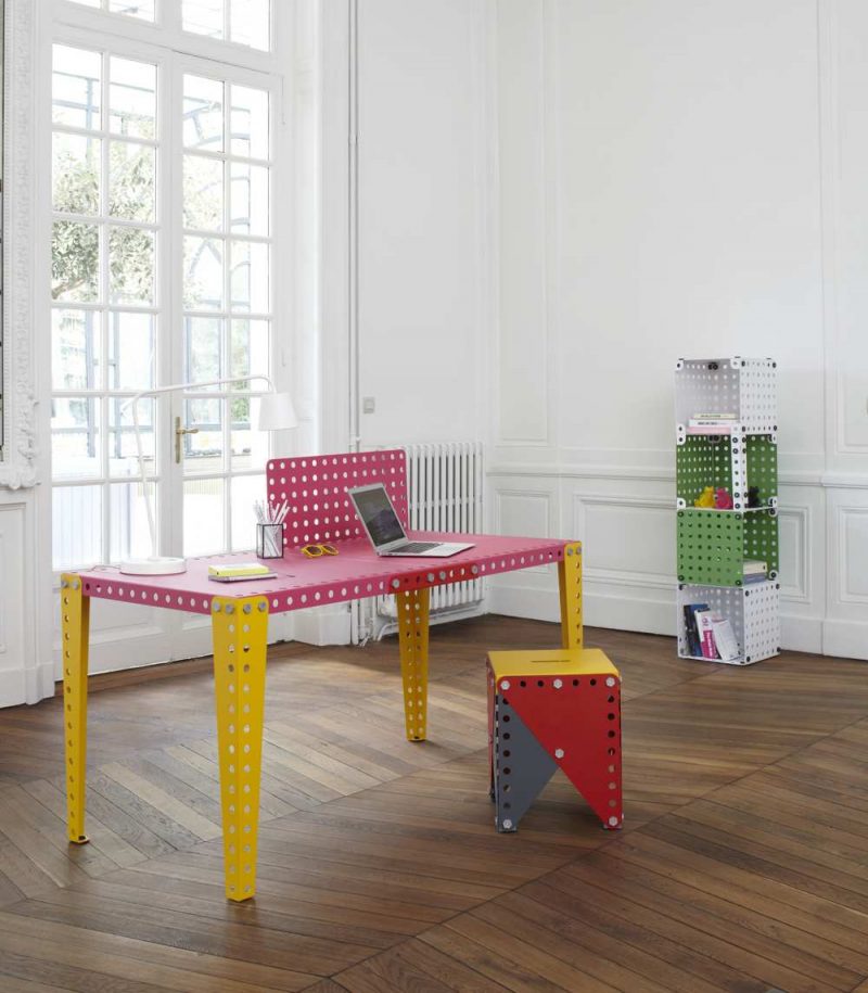 Bureau Meccano rose et jaune