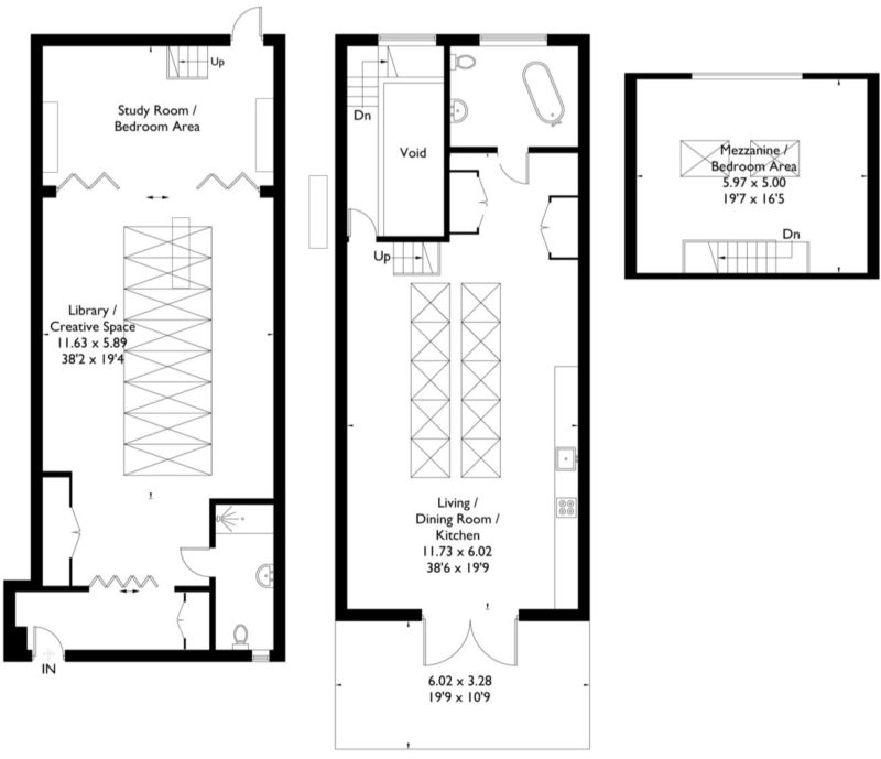 Plan loft sur 3 niveaux