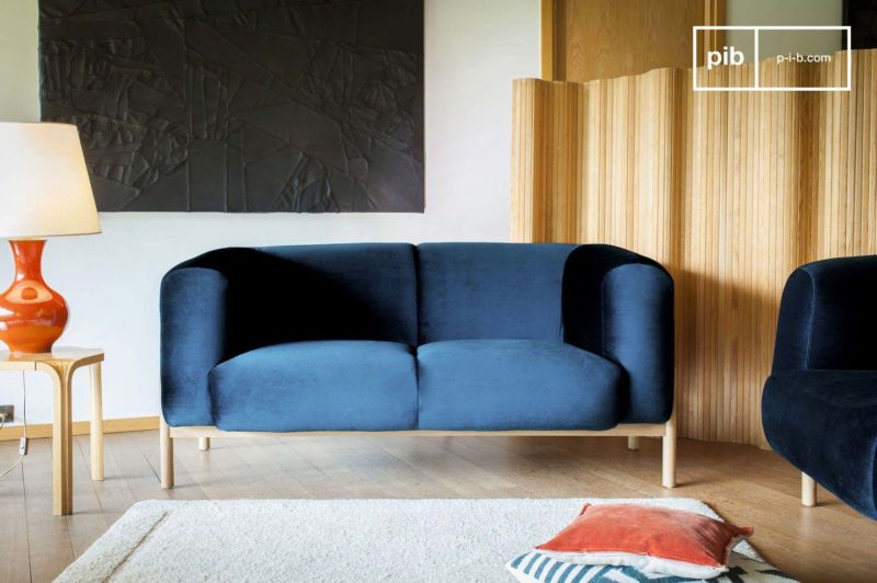 Canapé scandinave en velours bleu