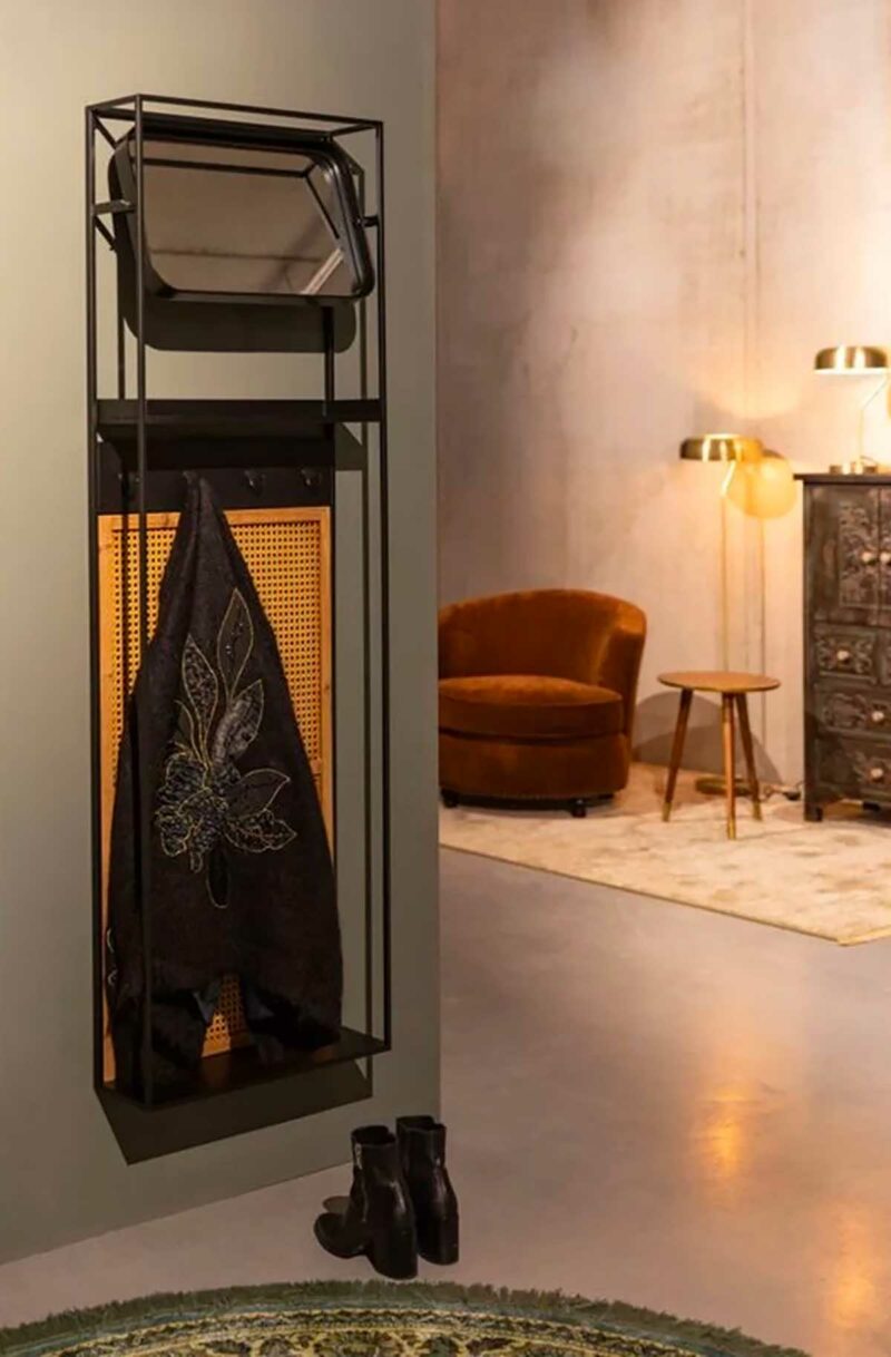 Une idée originale : un vestiaire d'entrée mural avec miroir orientable intégré