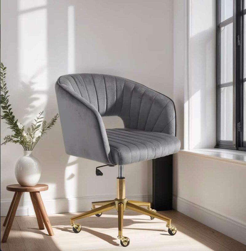 Chaise de bureau pivotante en velours gris