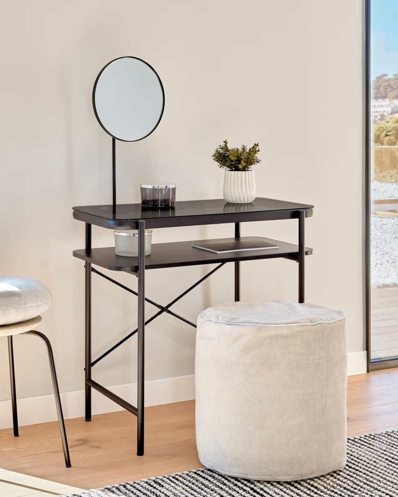 Coiffeuse moderne de style contemporain avec deux plateaux et miroir pivotant