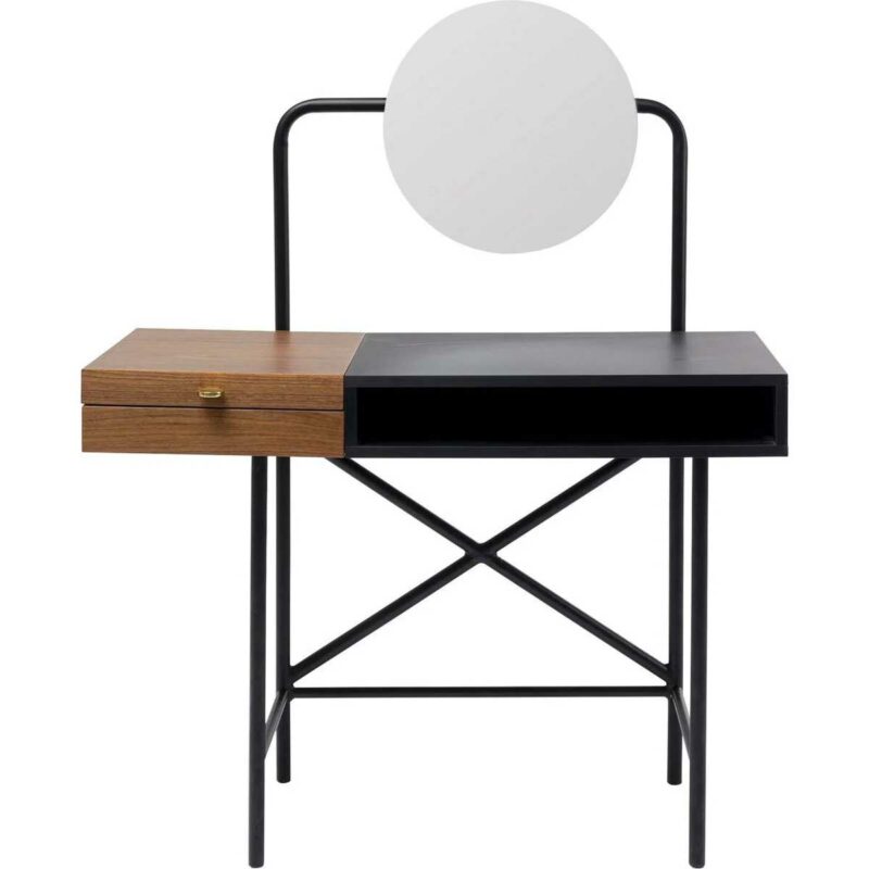 Meuble coiffeuse au design original avec miroir rond