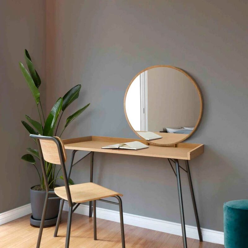 Meuble coiffeuse style moderne en bois et métal avec grand miroir